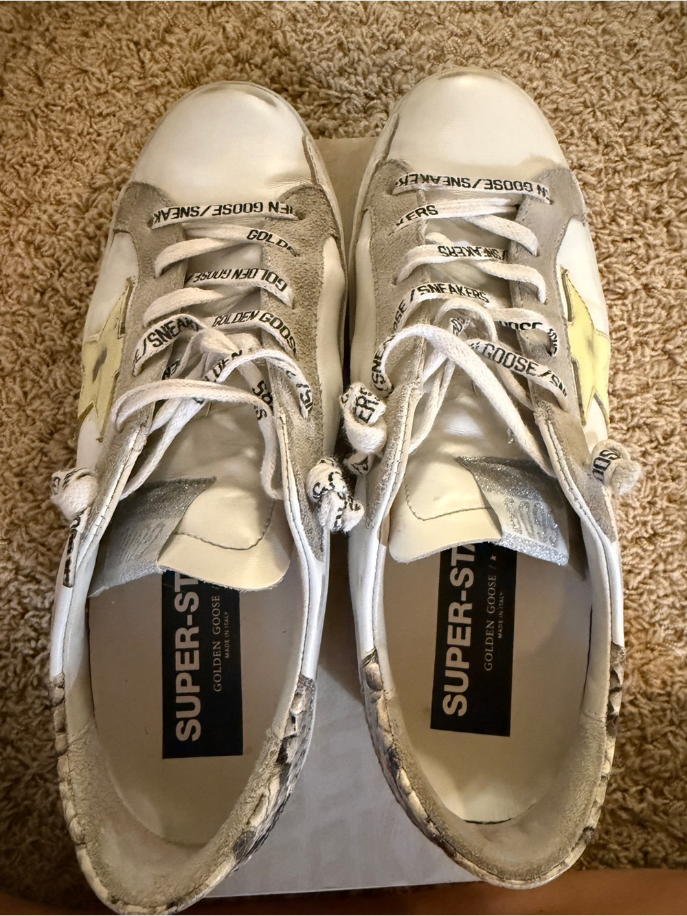 Golden Goose White Leather Sneakers with Yellow Star and Snake-Print Heel - Picture 4 of 8